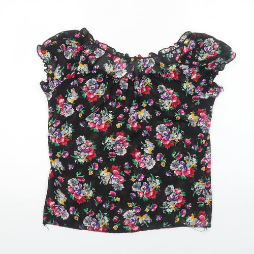 Preworn Womens Black Floral Polyester Cropped Blouse Size M Off the Shoulder - Bardot