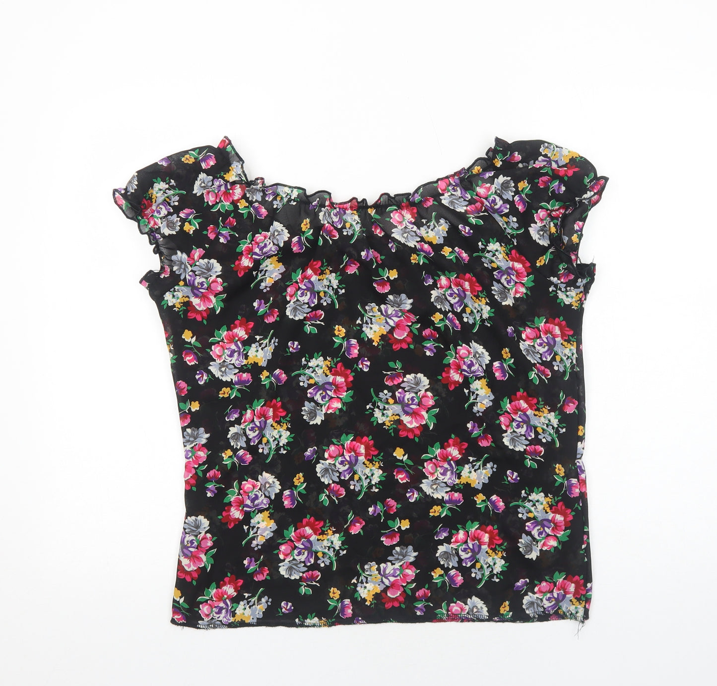 Preworn Womens Black Floral Polyester Cropped Blouse Size M Off the Shoulder - Bardot