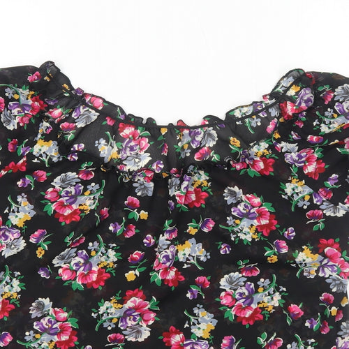 Preworn Womens Black Floral Polyester Cropped Blouse Size M Off the Shoulder - Bardot