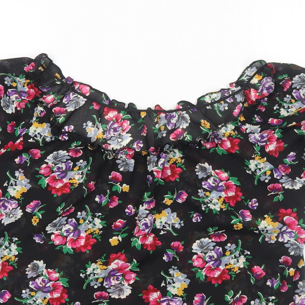 Preworn Womens Black Floral Polyester Cropped Blouse Size M Off the Shoulder - Bardot