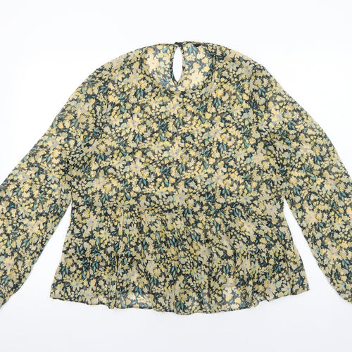 George Womens Yellow Floral Polyester Basic Blouse Size 14 Round Neck