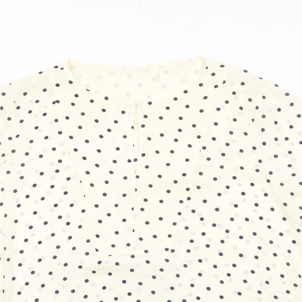 Marks and Spencer Womens Ivory Polka Dot Polyester Basic T-Shirt Size 18 Scoop Neck
