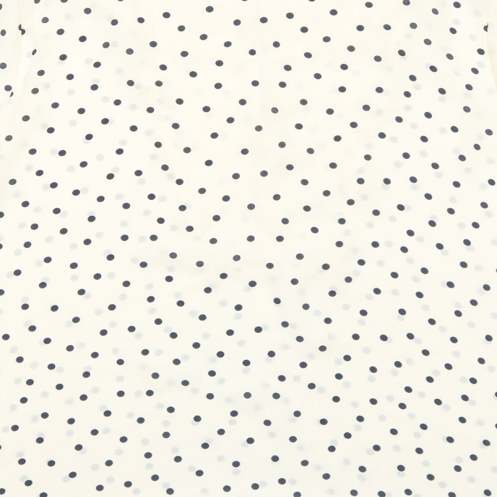Marks and Spencer Womens Ivory Polka Dot Polyester Basic T-Shirt Size 18 Scoop Neck