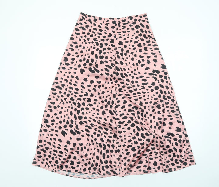 Preworn Womens Pink Animal Print Polyester Swing Skirt Size S Zip - Leopard Pattern