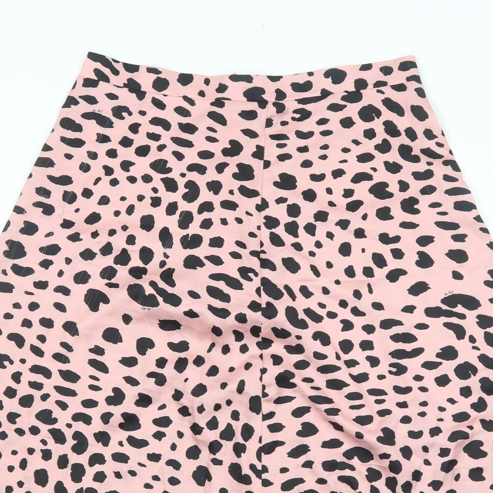 Preworn Womens Pink Animal Print Polyester Swing Skirt Size S Zip - Leopard Pattern