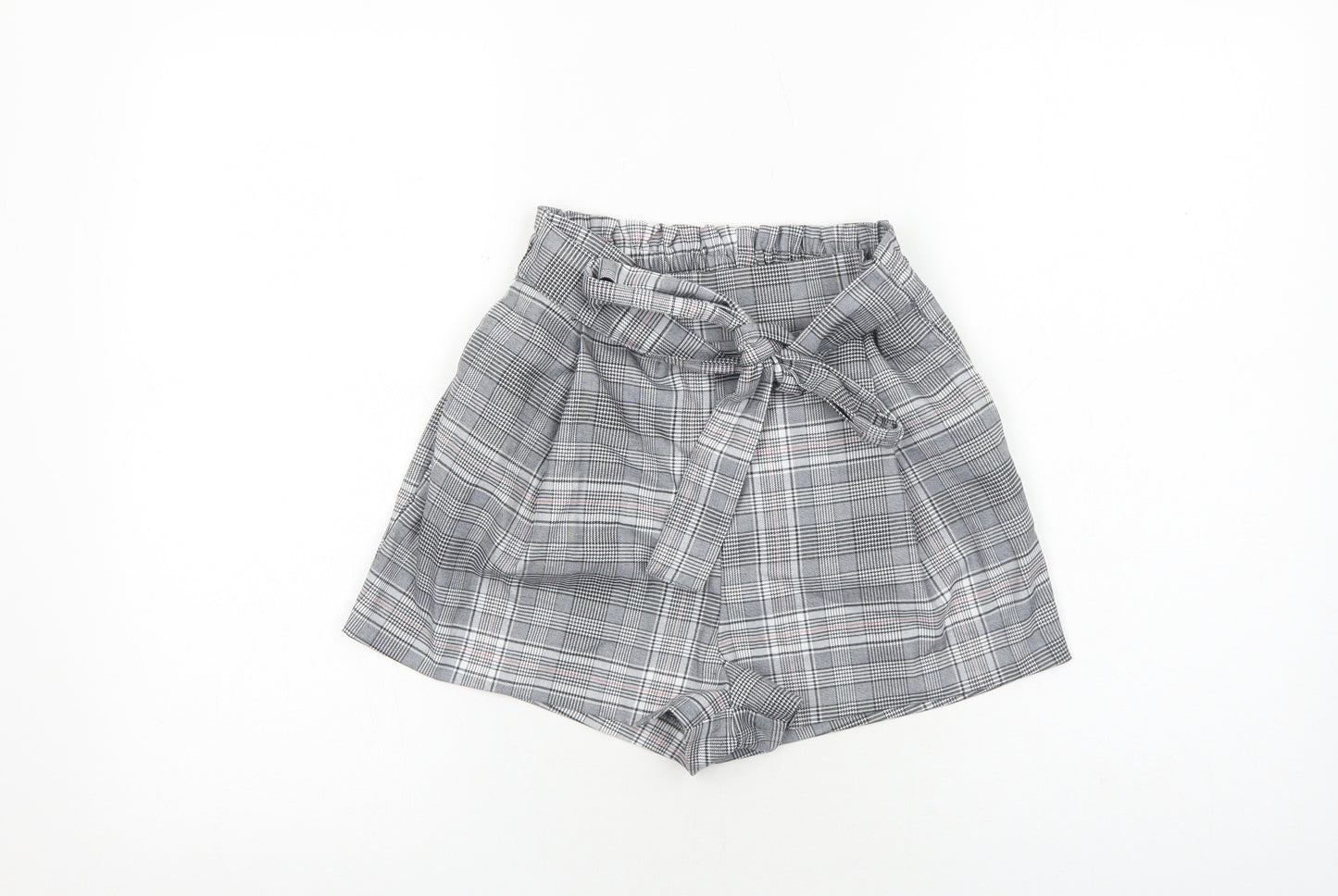H&M Womens Grey Plaid Viscose Basic Shorts Size 4 Regular Pull On