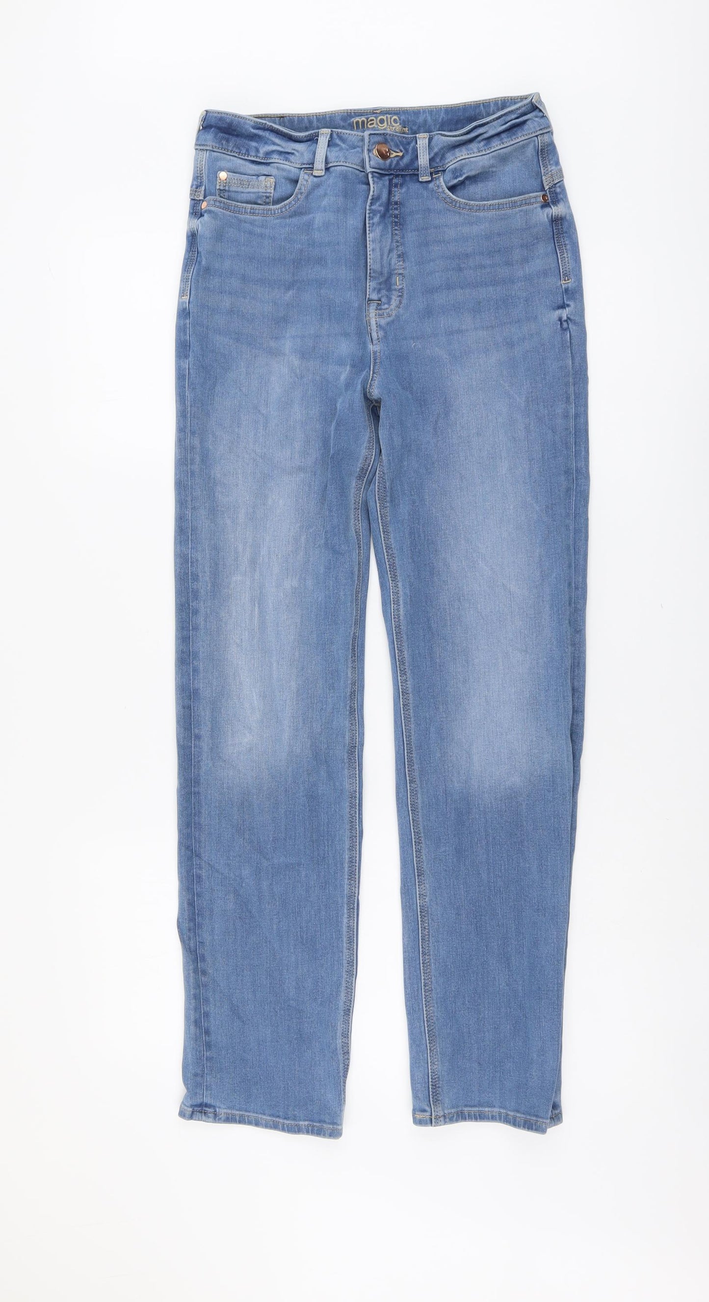 Marks and Spencer Womens Blue Cotton Straight Jeans Size 10 L28 in Regular Button