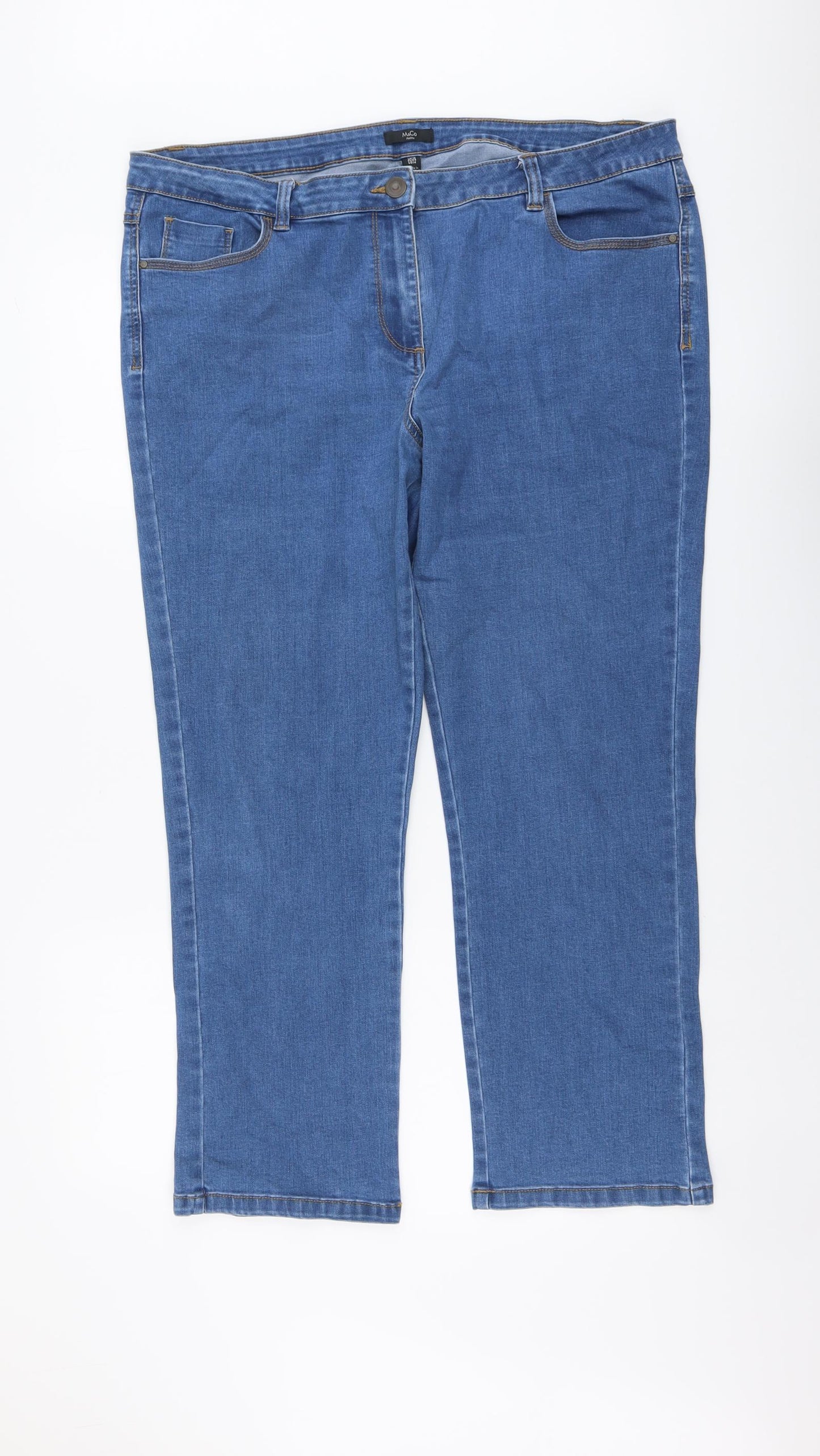 M&Co Womens Blue Cotton Straight Jeans Size 18 L27 in Regular Button