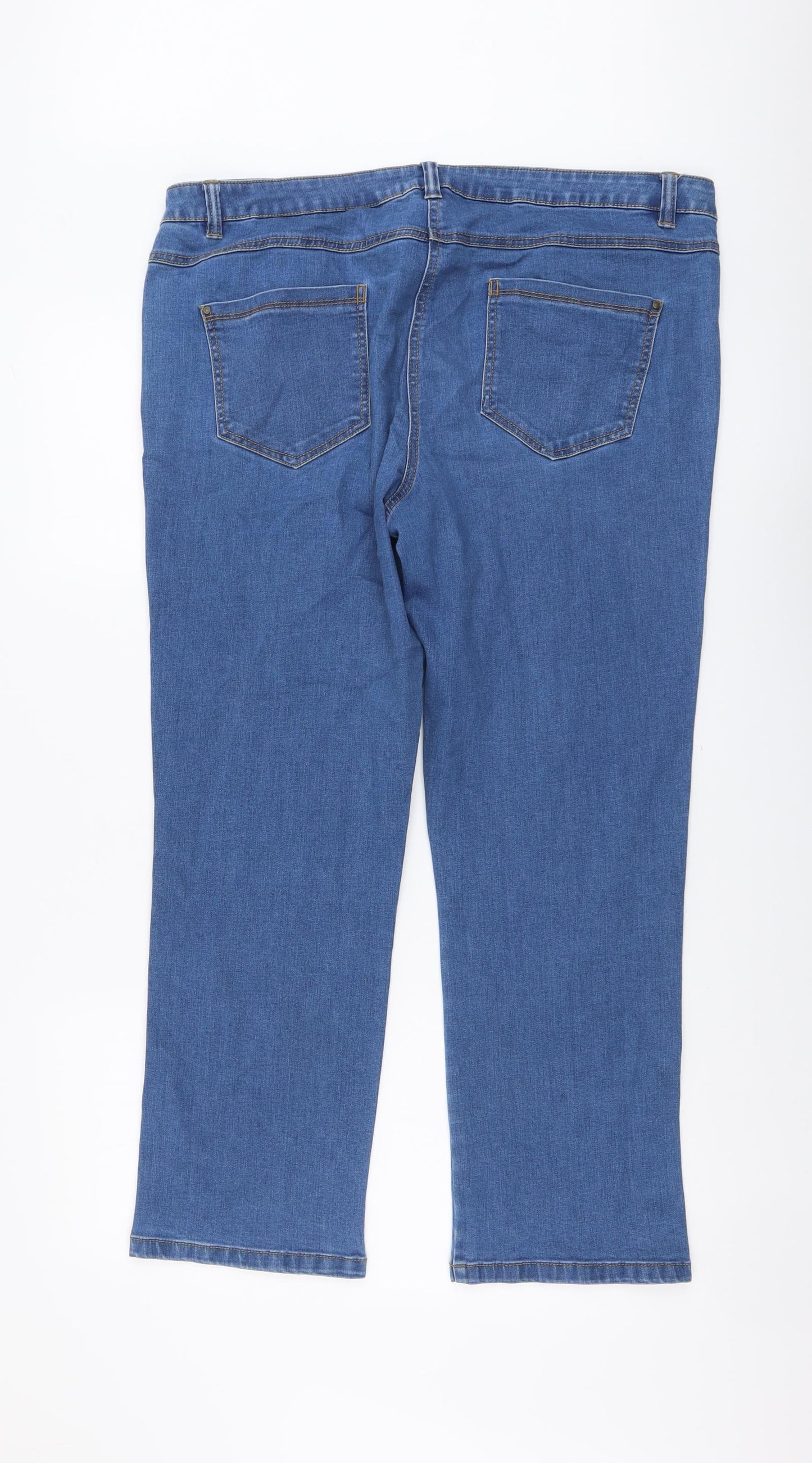 M&Co Womens Blue Cotton Straight Jeans Size 18 L27 in Regular Button