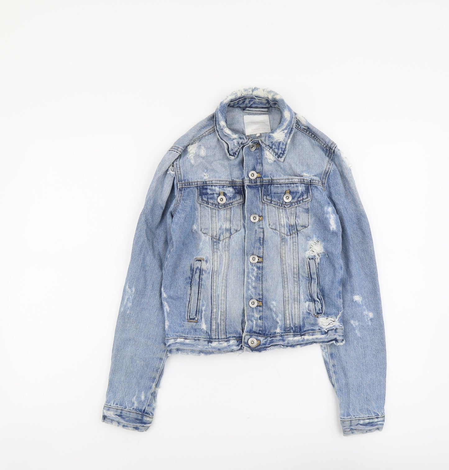 Zara Womens Blue Jacket Size XS Button - Distressed