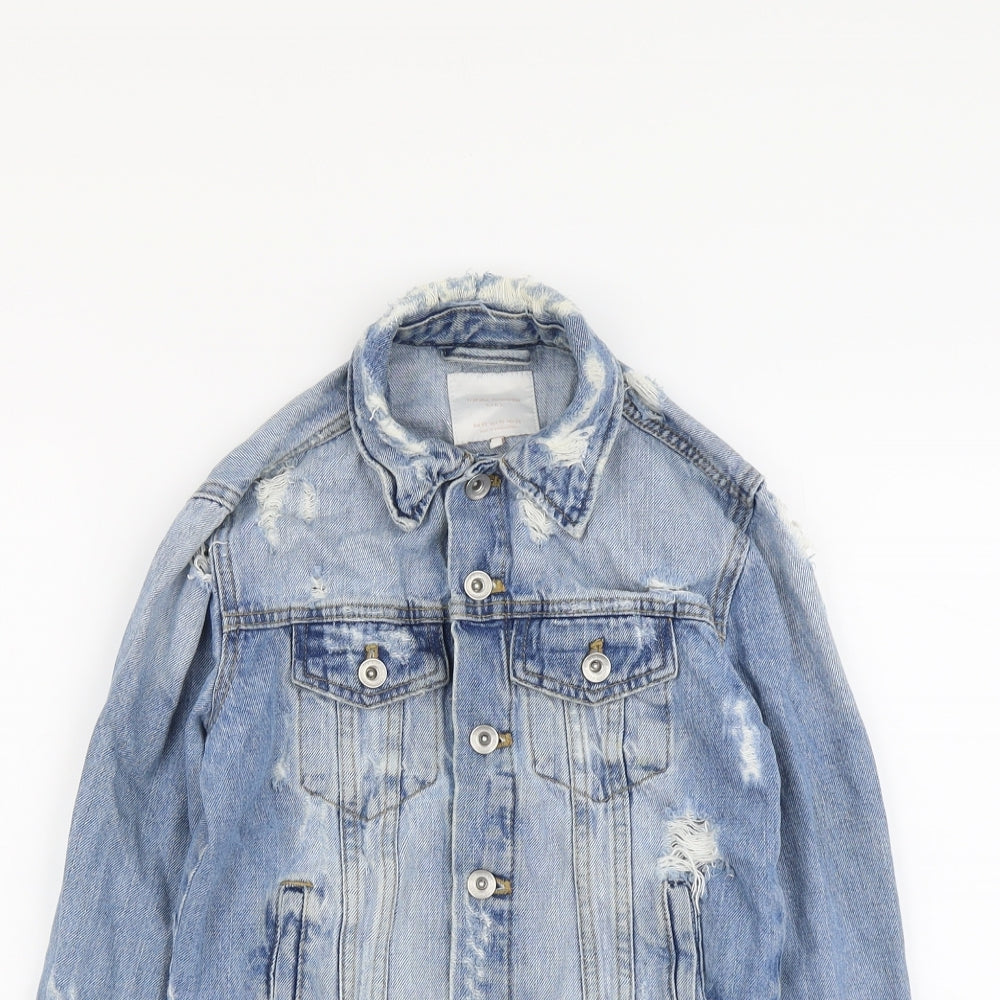 Zara Womens Blue Jacket Size XS Button - Distressed