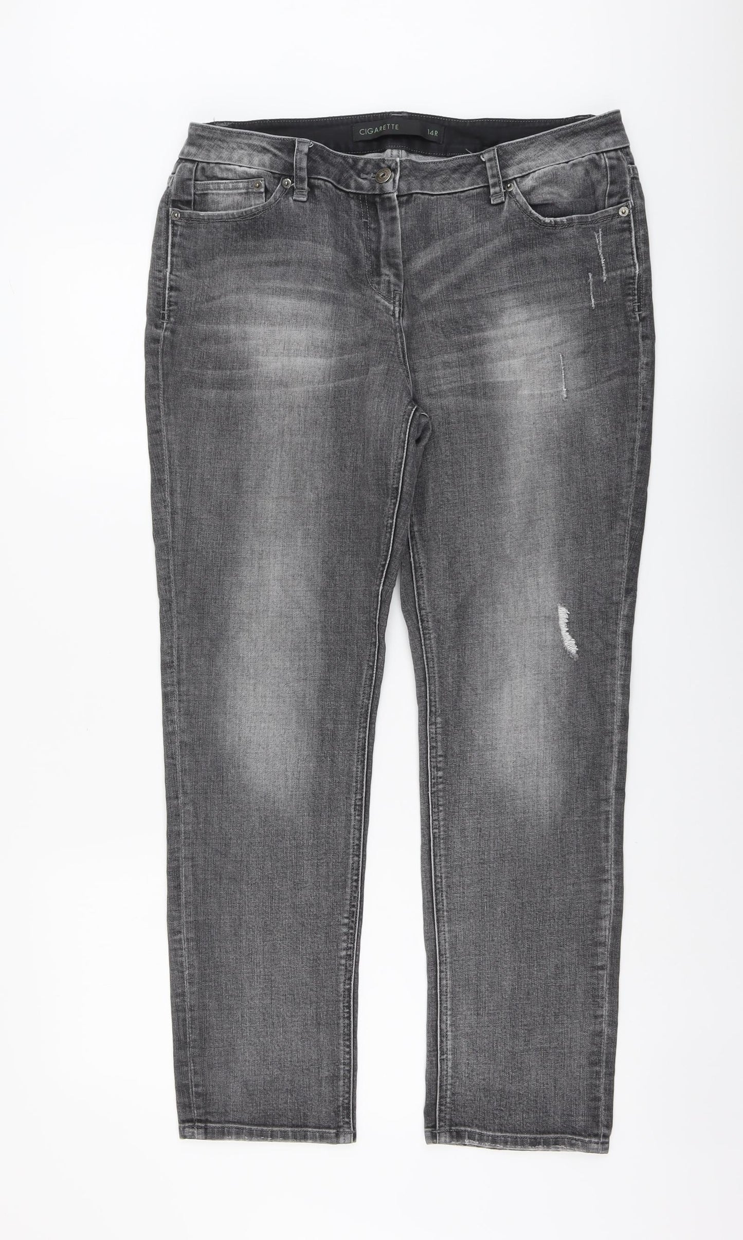 NEXT Womens Grey Cotton Straight Jeans Size 14 L29 in Regular Button