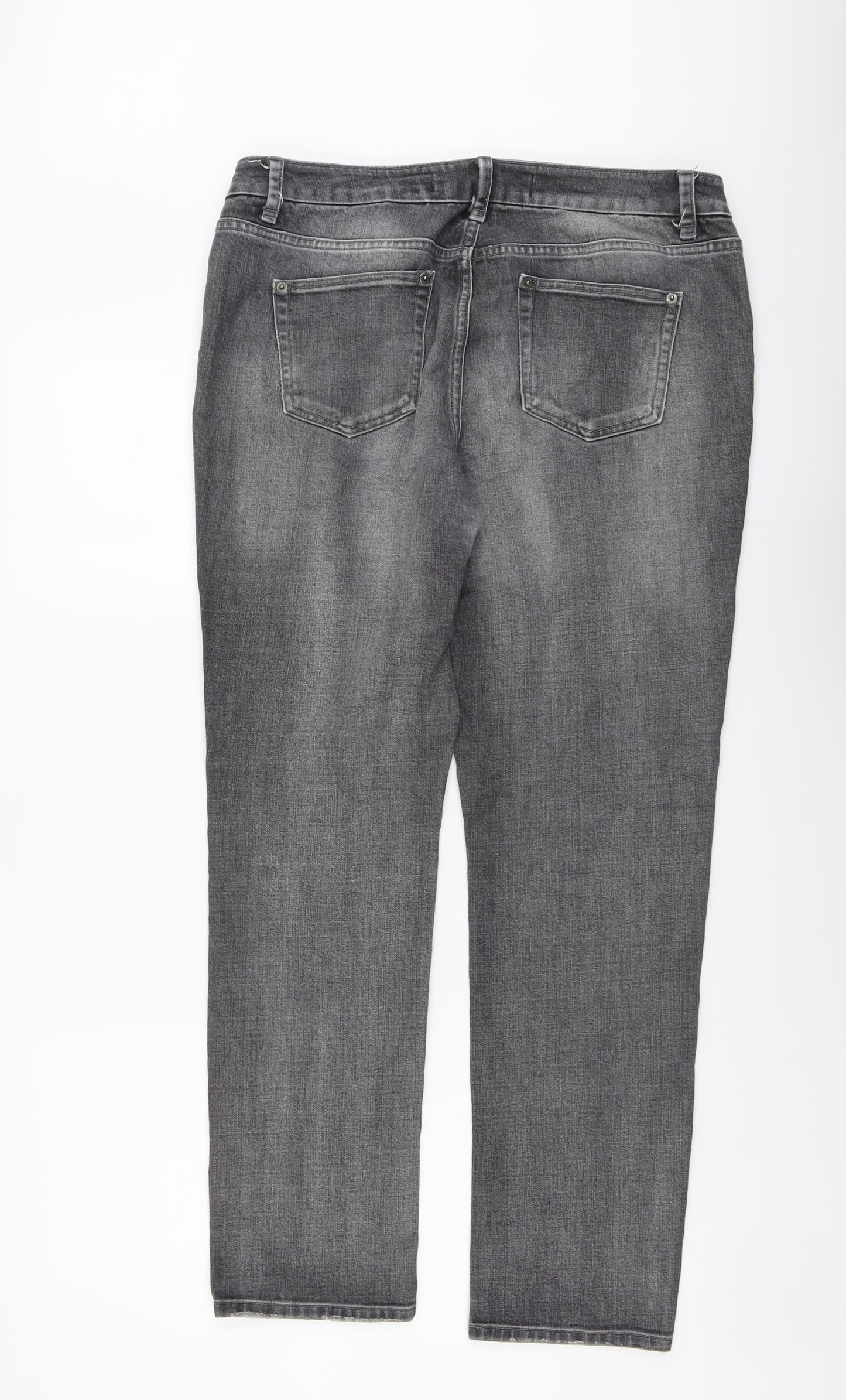 NEXT Womens Grey Cotton Straight Jeans Size 14 L29 in Regular Button