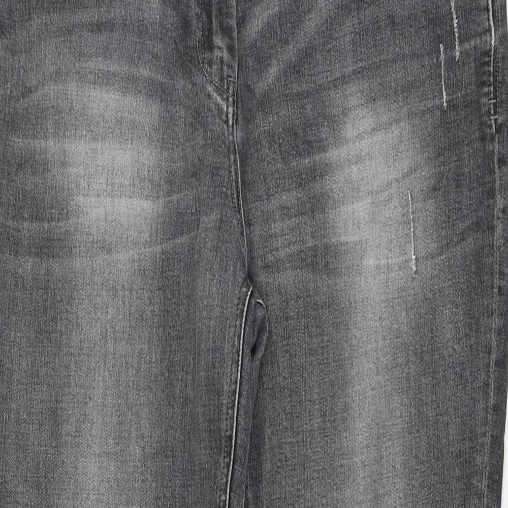 NEXT Womens Grey Cotton Straight Jeans Size 14 L29 in Regular Button