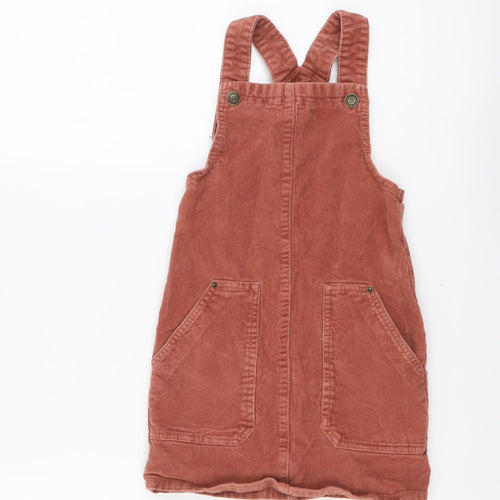 George Girls Red Cotton Pinafore/Dungaree Dress Size 6-7 Years Square Neck Buckle
