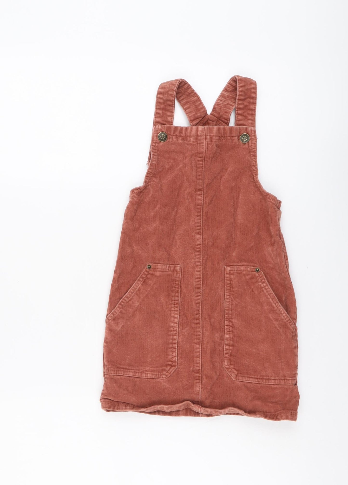 George Girls Red Cotton Pinafore/Dungaree Dress Size 6-7 Years Square Neck Buckle
