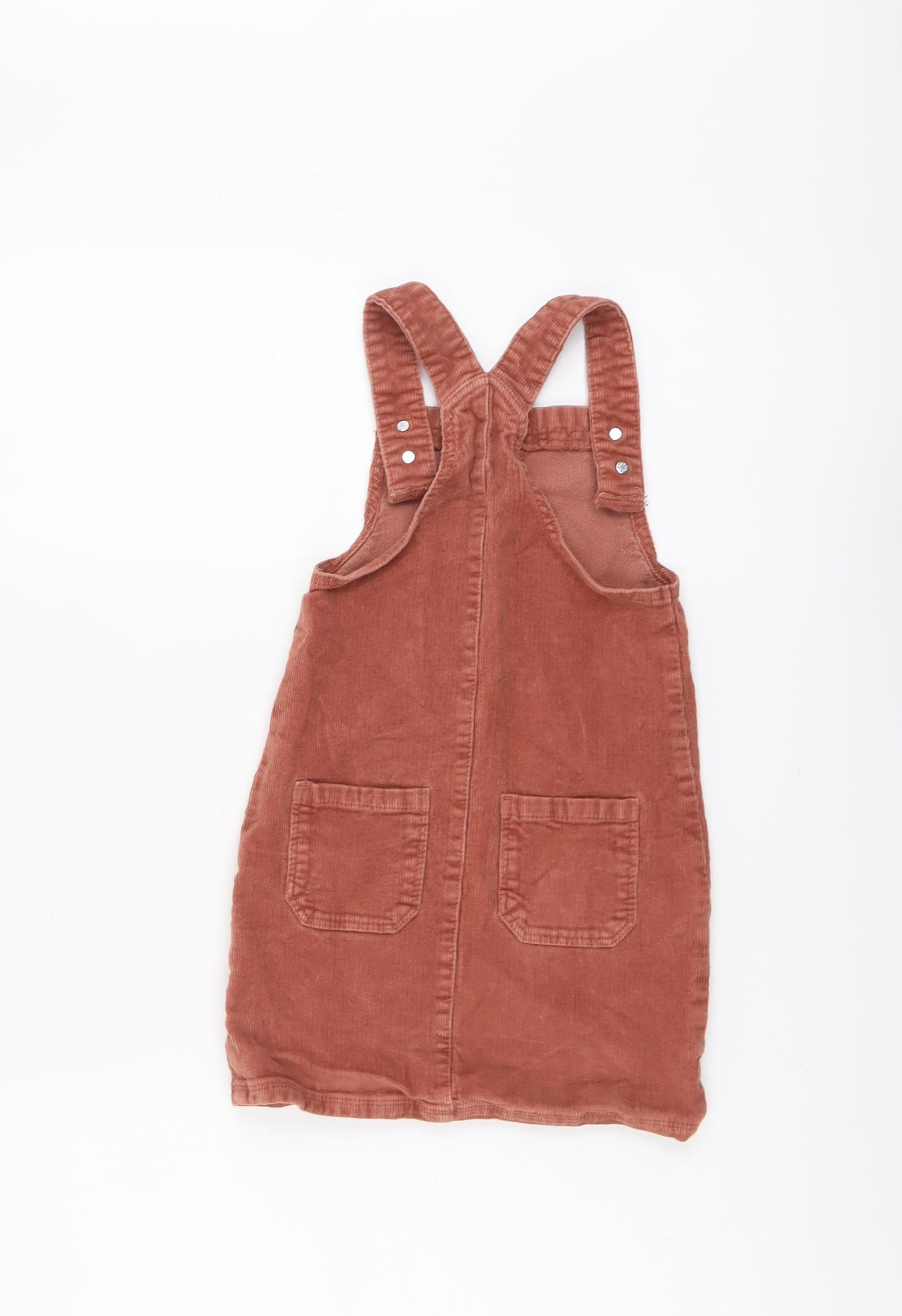 George Girls Red Cotton Pinafore/Dungaree Dress Size 6-7 Years Square Neck Buckle
