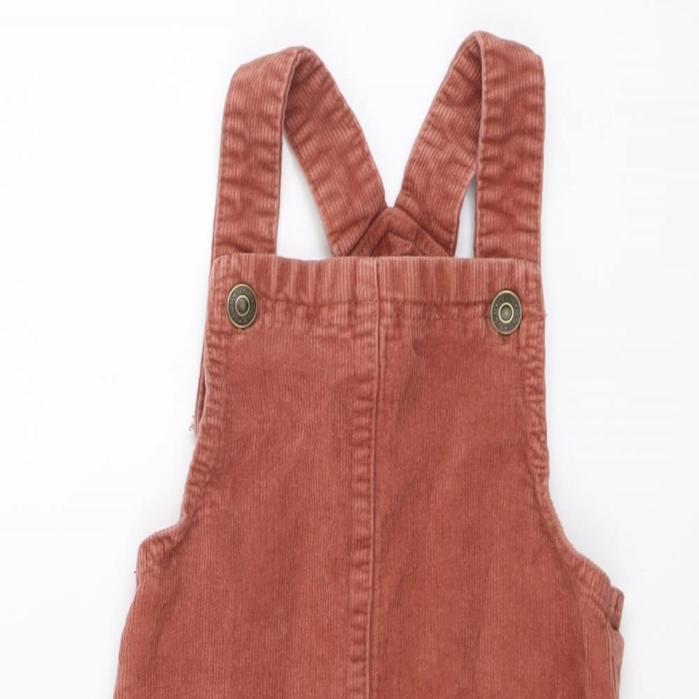 George Girls Red Cotton Pinafore/Dungaree Dress Size 6-7 Years Square Neck Buckle