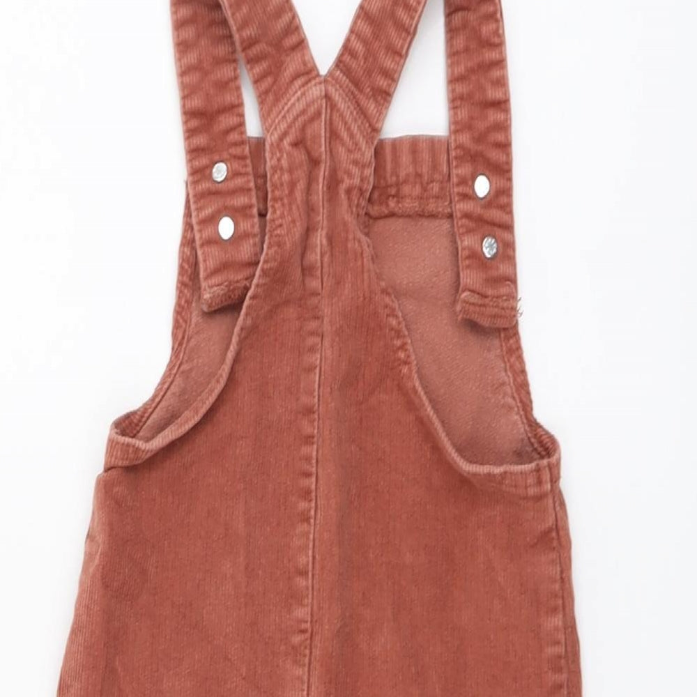 George Girls Red Cotton Pinafore/Dungaree Dress Size 6-7 Years Square Neck Buckle