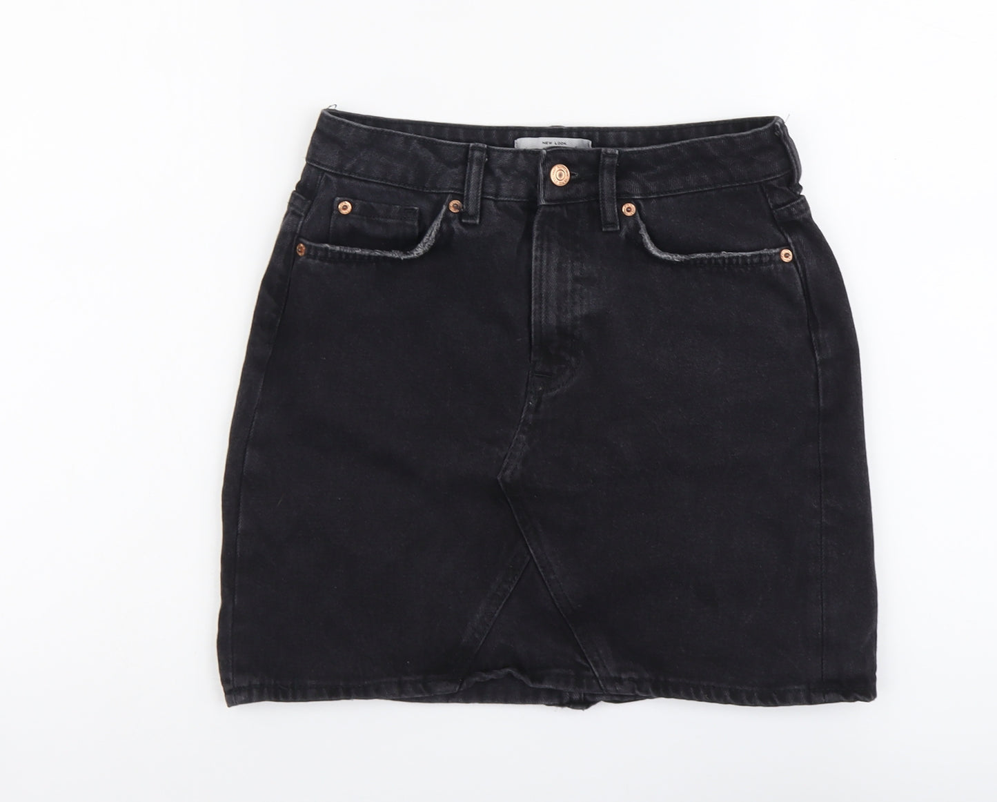 New Look Womens Black Cotton A-Line Skirt Size 10 Button