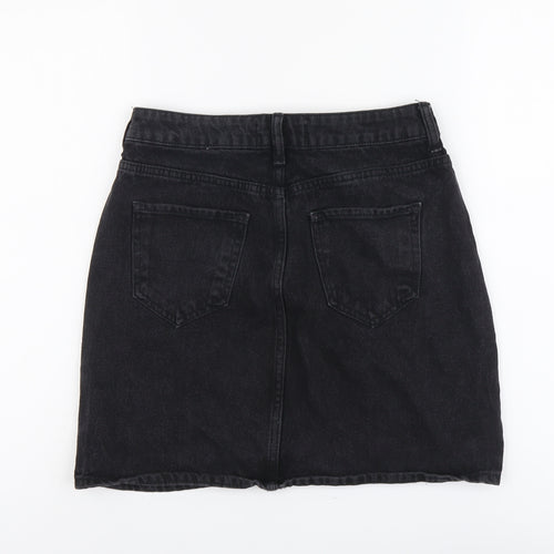 New Look Womens Black Cotton A-Line Skirt Size 10 Button