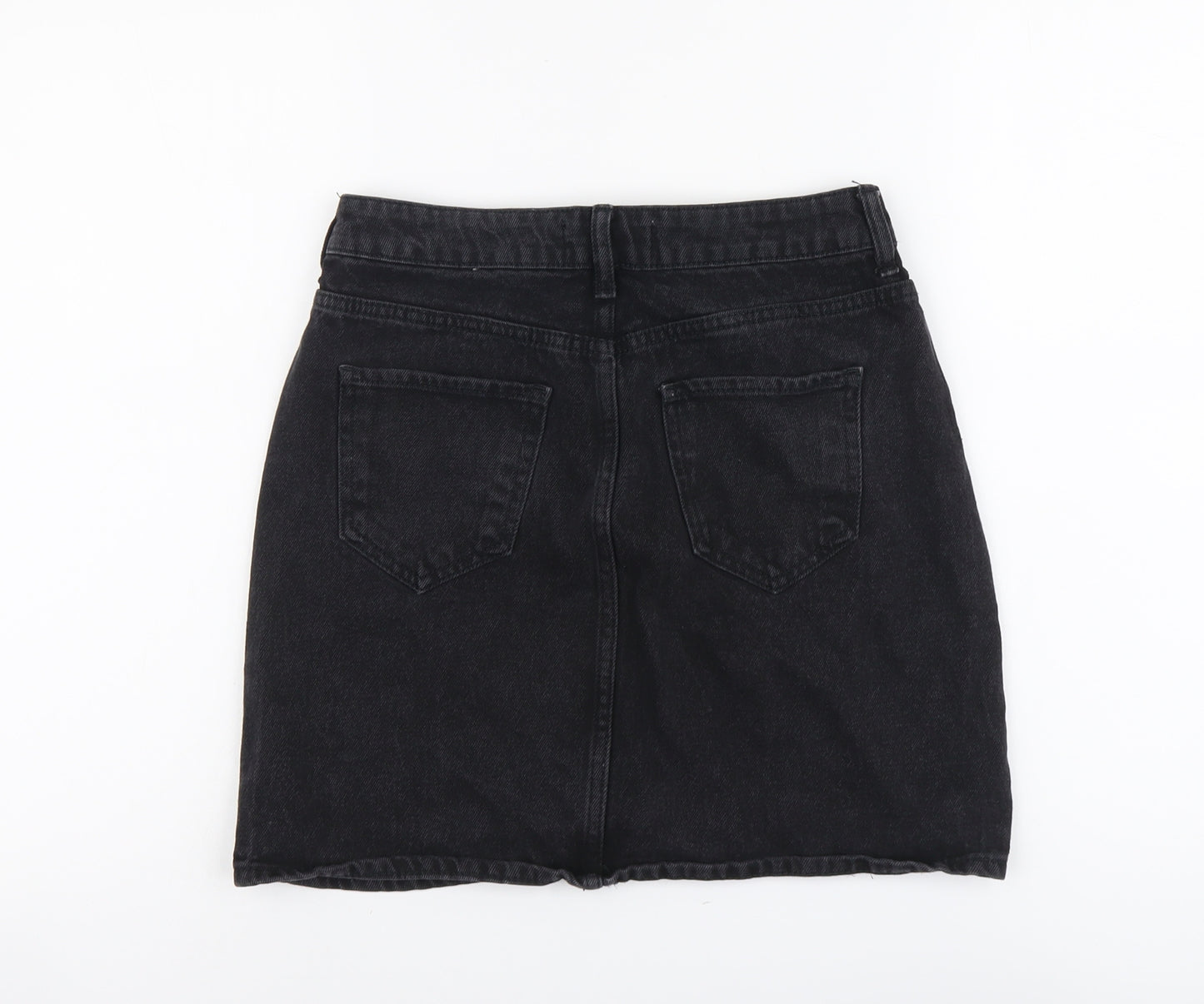 New Look Womens Black Cotton A-Line Skirt Size 10 Button