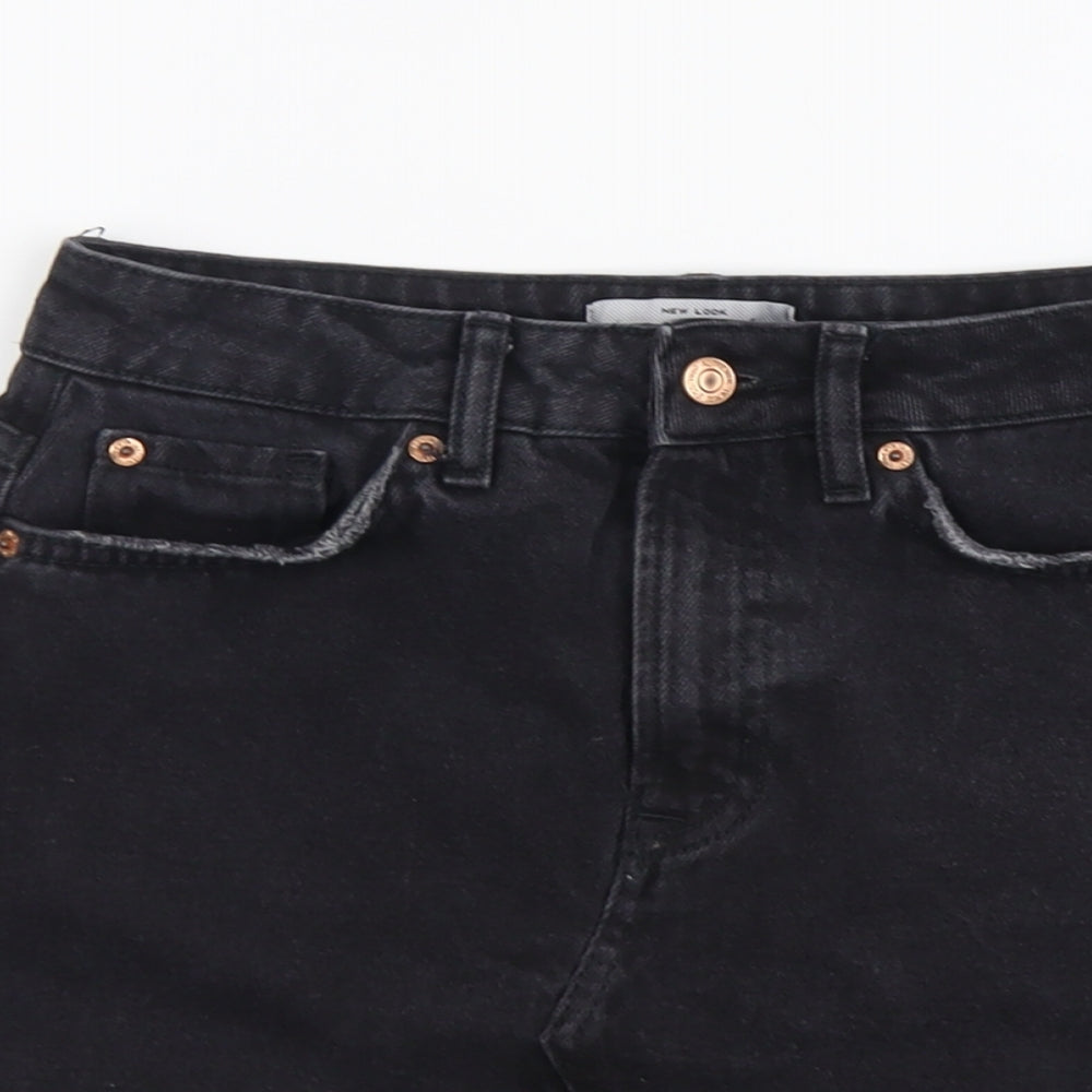 New Look Womens Black Cotton A-Line Skirt Size 10 Button