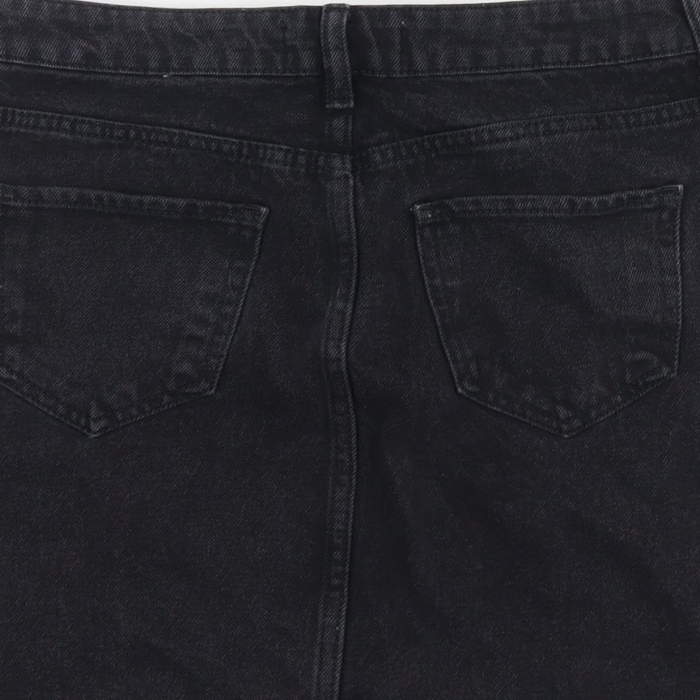 New Look Womens Black Cotton A-Line Skirt Size 10 Button