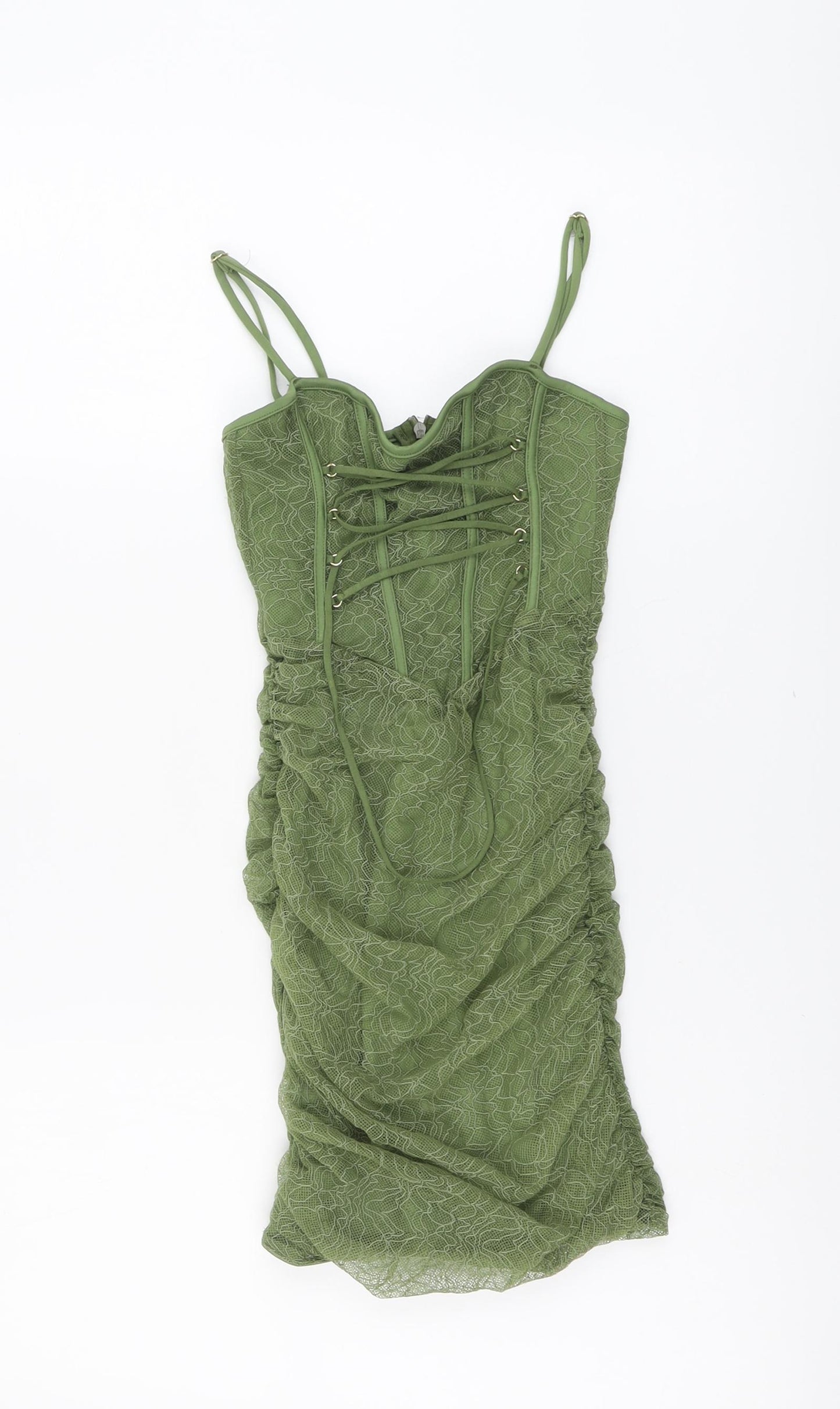 Bershka Womens Green Geometric Polyester Bodycon Size XS Square Neck Zip