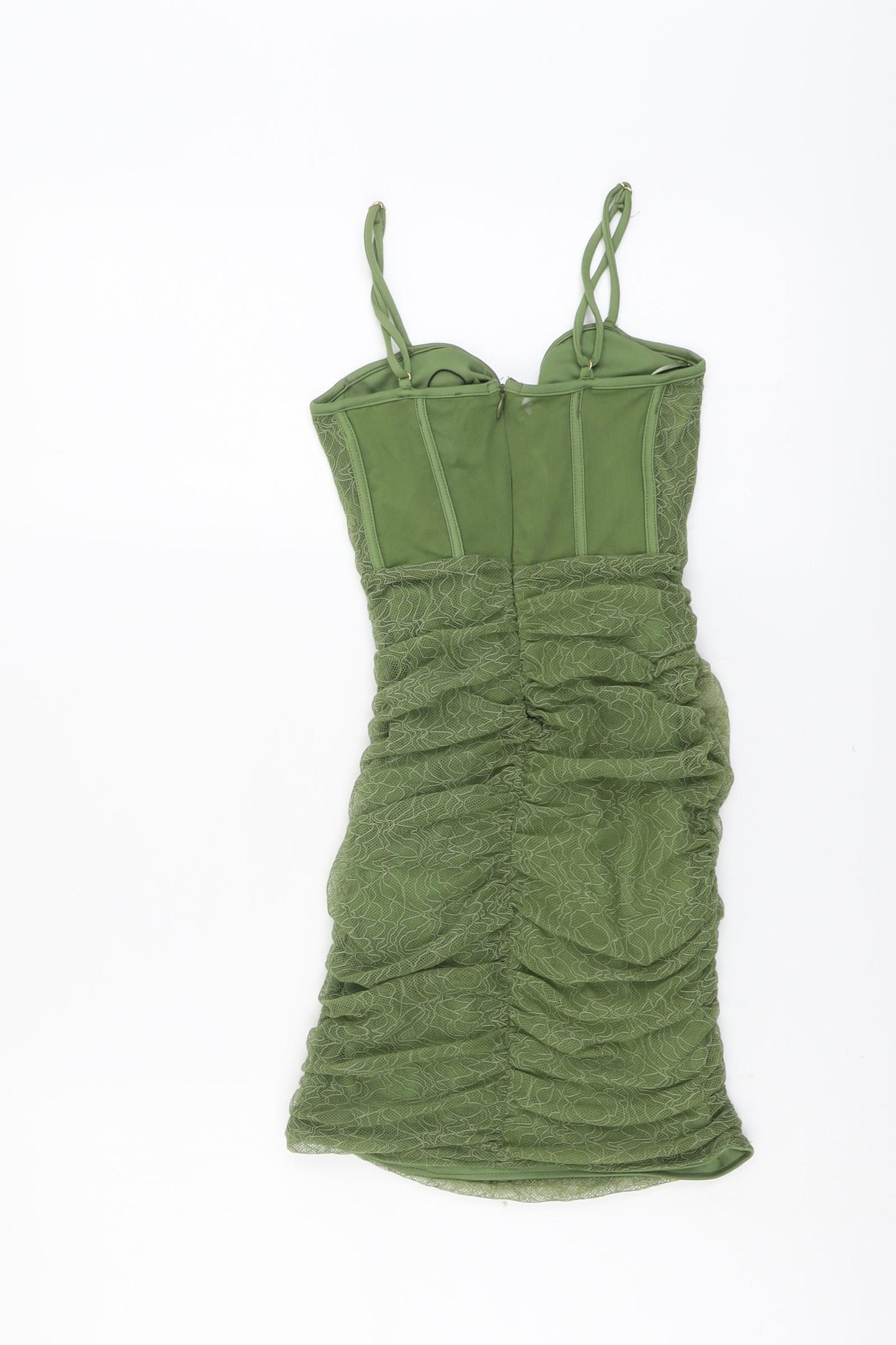 Bershka Womens Green Geometric Polyester Bodycon Size XS Square Neck Zip