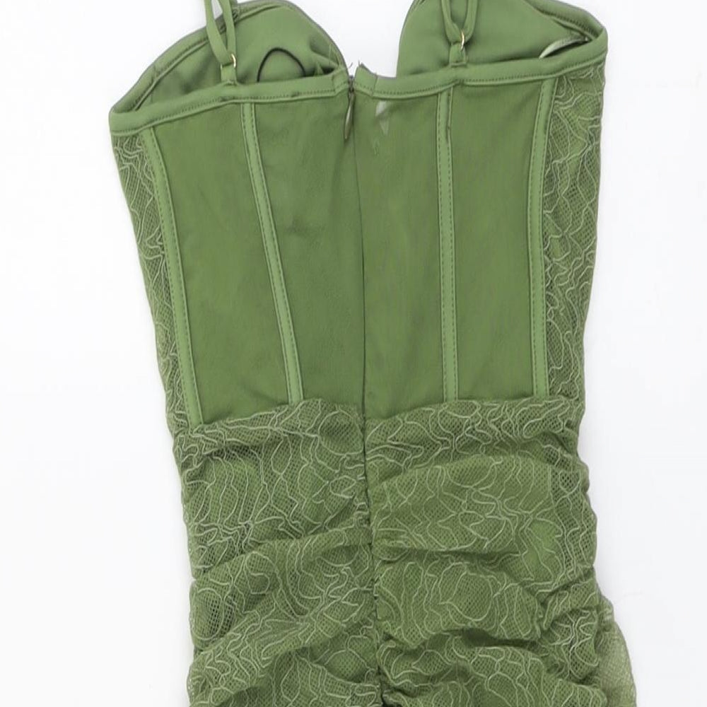 Bershka Womens Green Geometric Polyester Bodycon Size XS Square Neck Zip