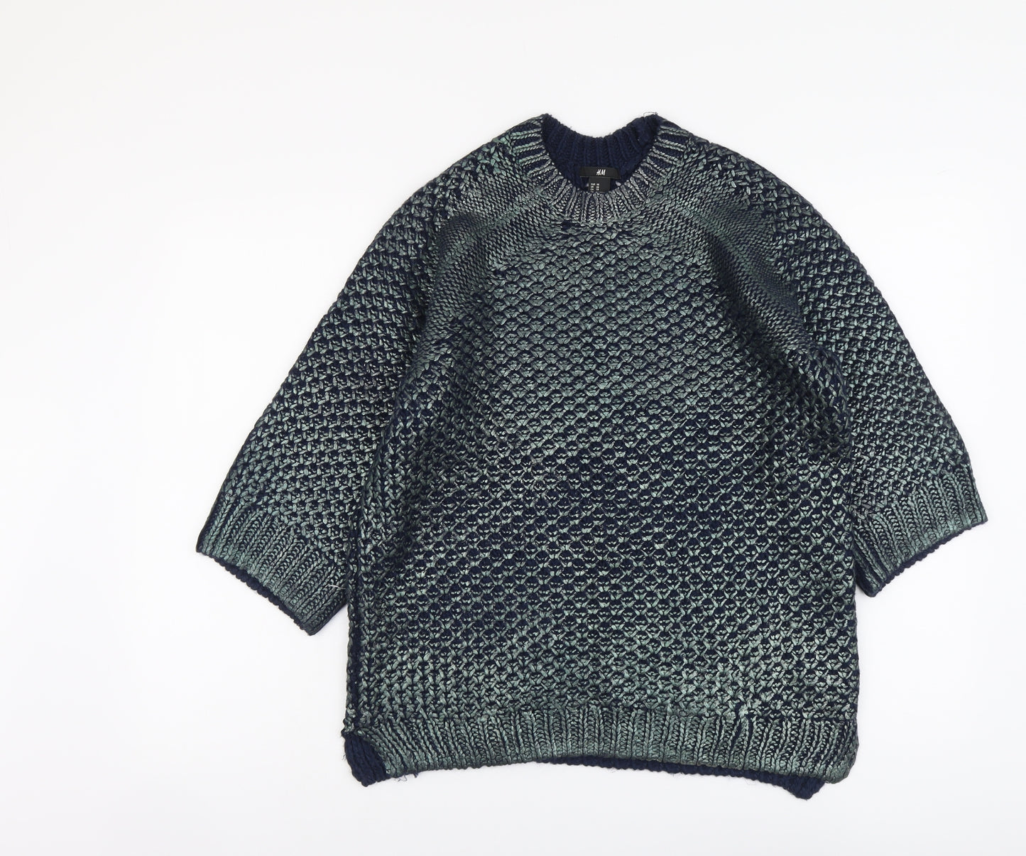 H&M Womens Green Round Neck Acrylic Pullover Jumper Size XS - Metallic