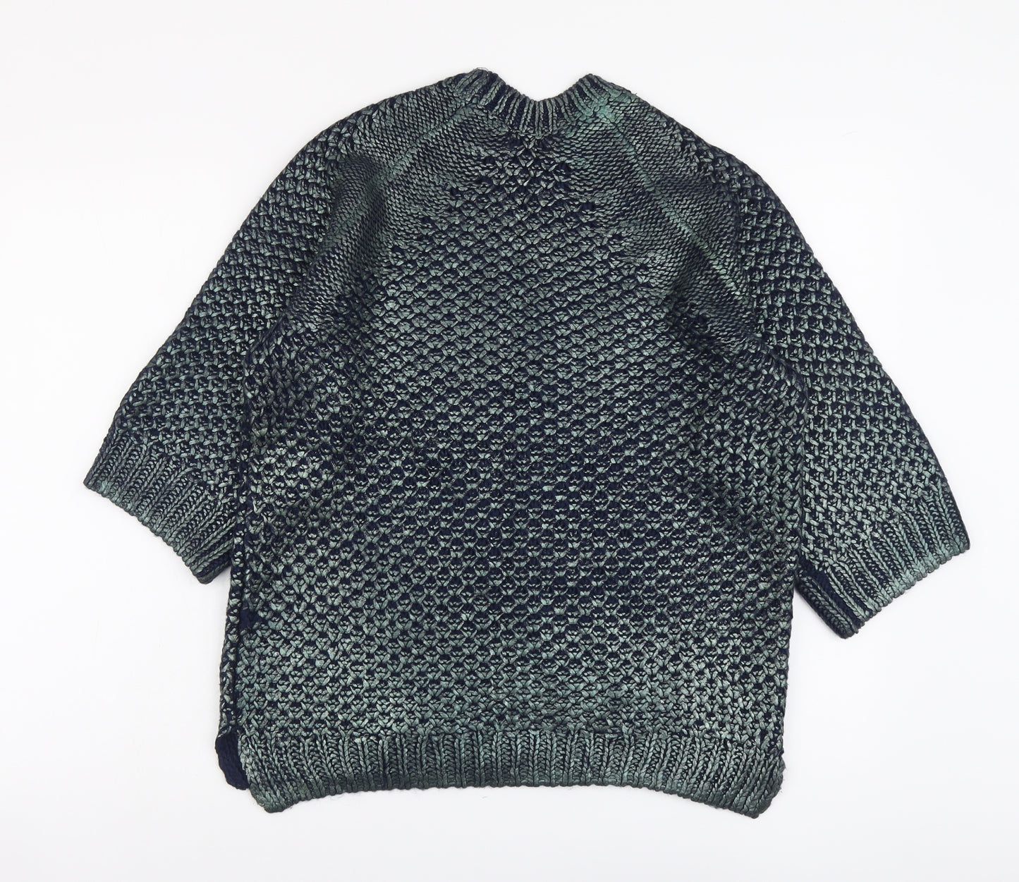 H&M Womens Green Round Neck Acrylic Pullover Jumper Size XS - Metallic