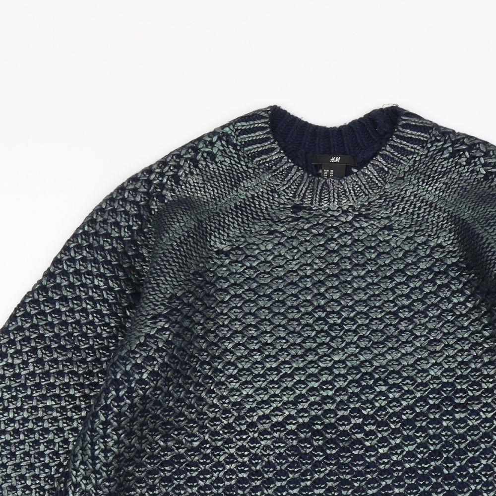 H&M Womens Green Round Neck Acrylic Pullover Jumper Size XS - Metallic