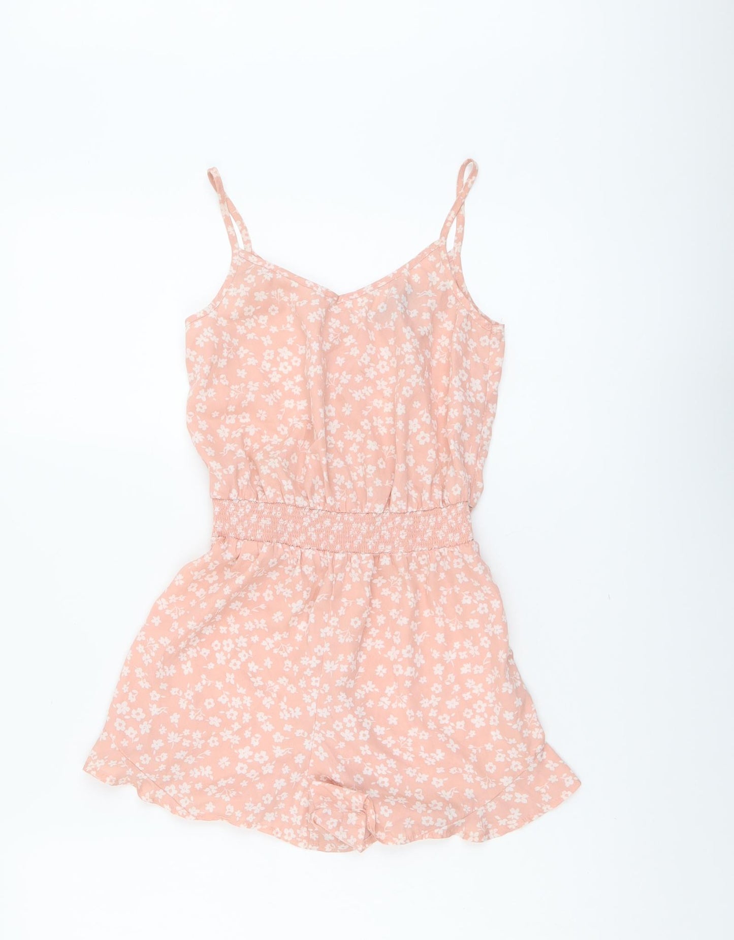 New Look Girls Pink Floral Polyester Playsuit One-Piece Size 10 Years Button