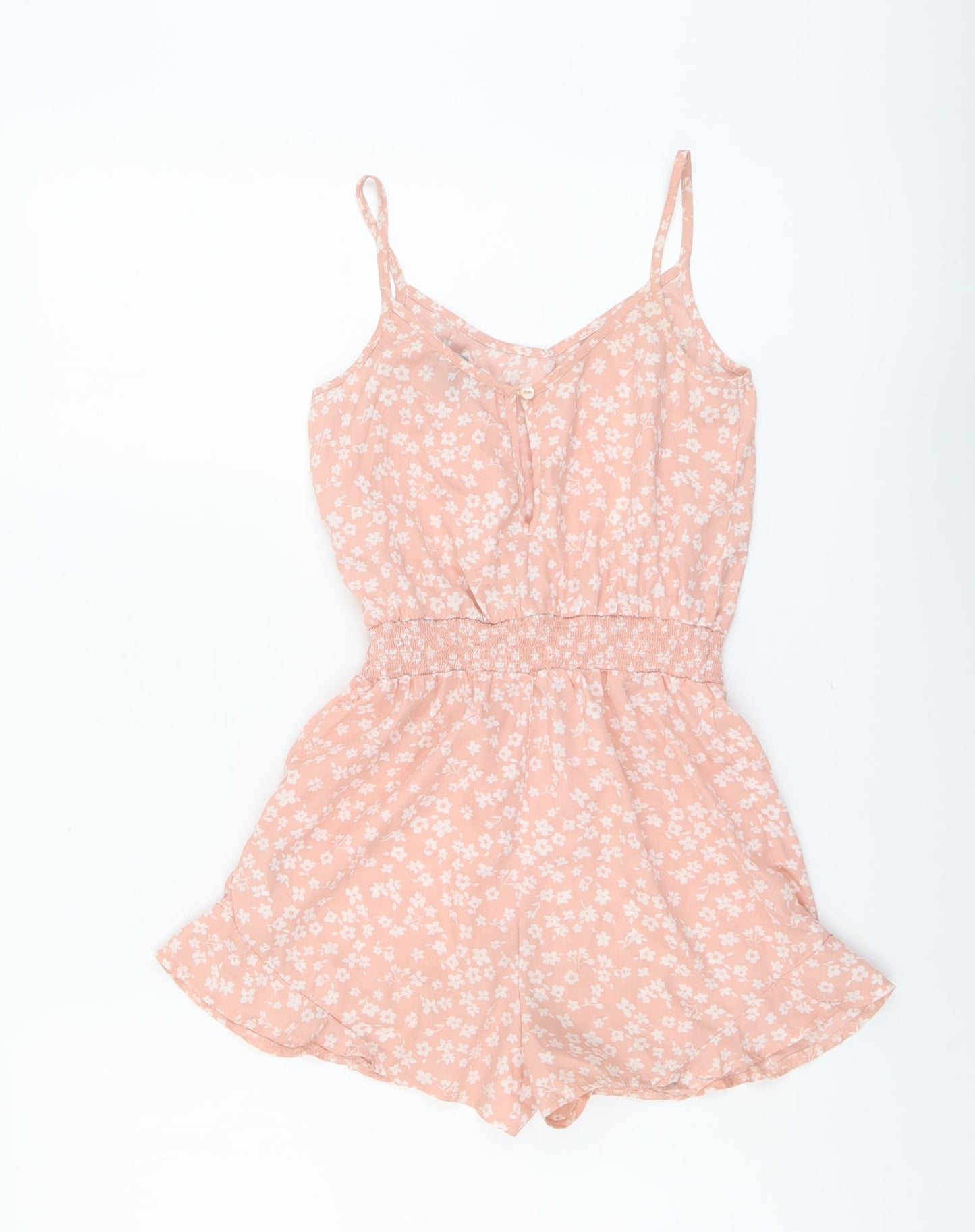 New Look Girls Pink Floral Polyester Playsuit One-Piece Size 10 Years Button