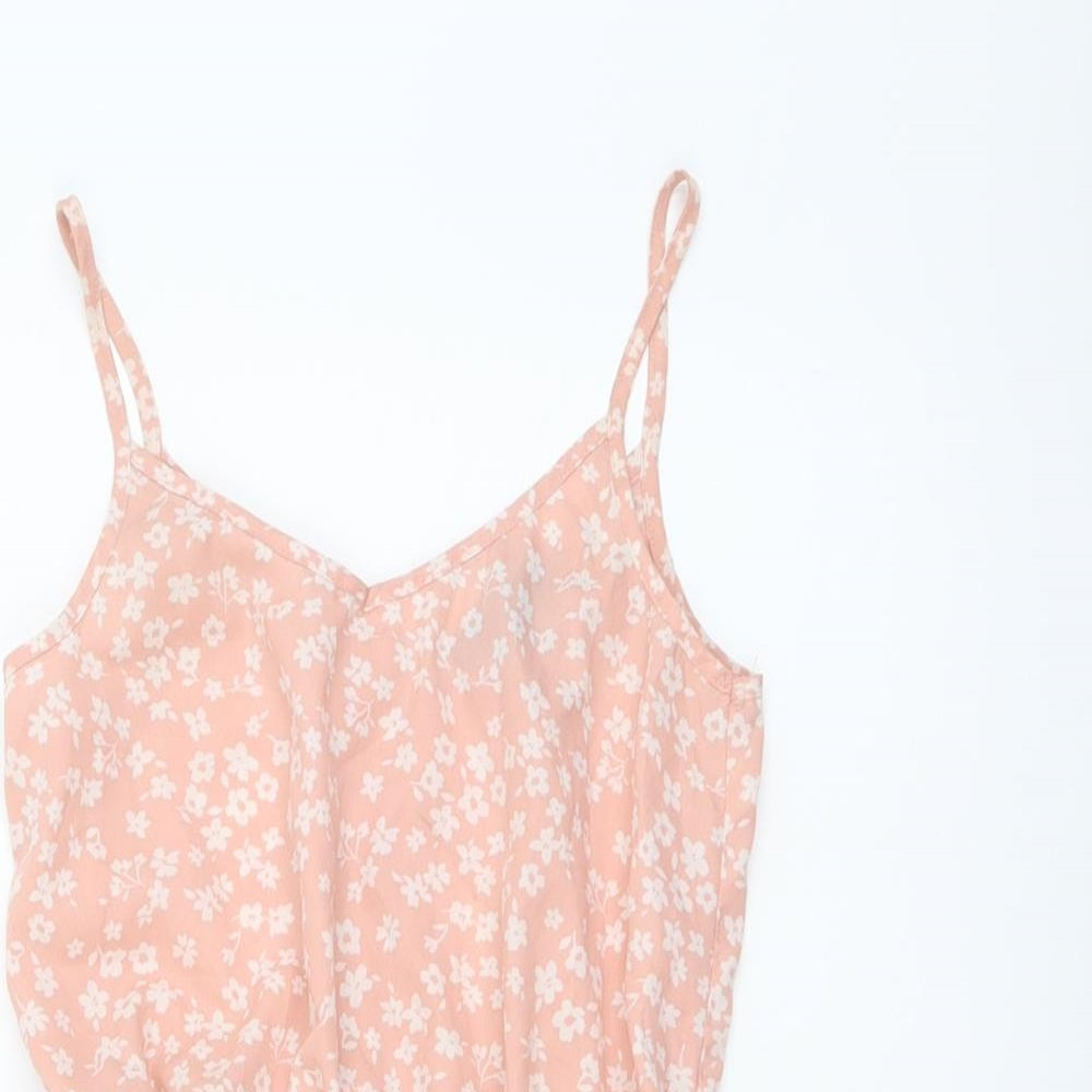 New Look Girls Pink Floral Polyester Playsuit One-Piece Size 10 Years Button