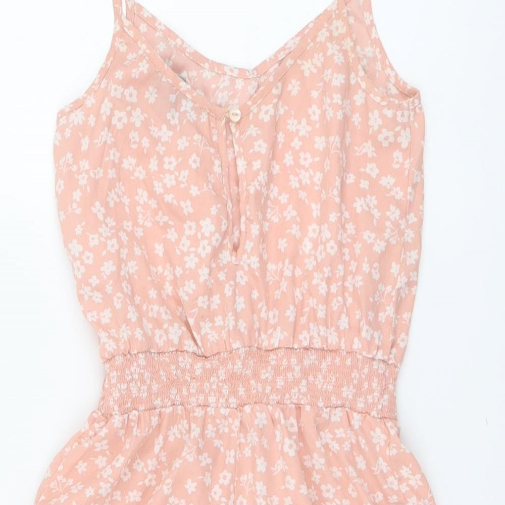New Look Girls Pink Floral Polyester Playsuit One-Piece Size 10 Years Button