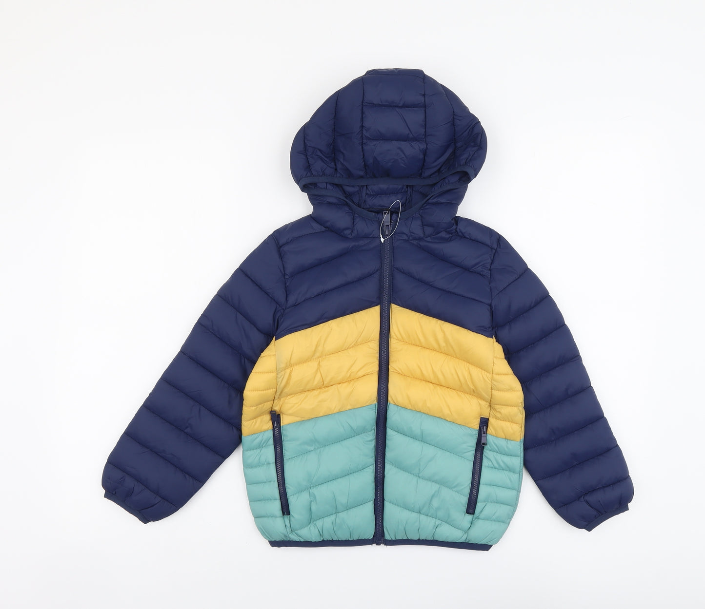 Marks and Spencer Boys Multicoloured Colourblock Quilted Jacket Size 6-7 Years Zip