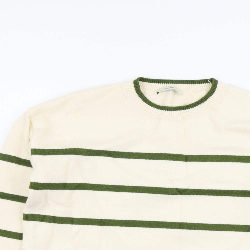 George Womens Ivory Round Neck Striped Viscose Pullover Jumper Size S