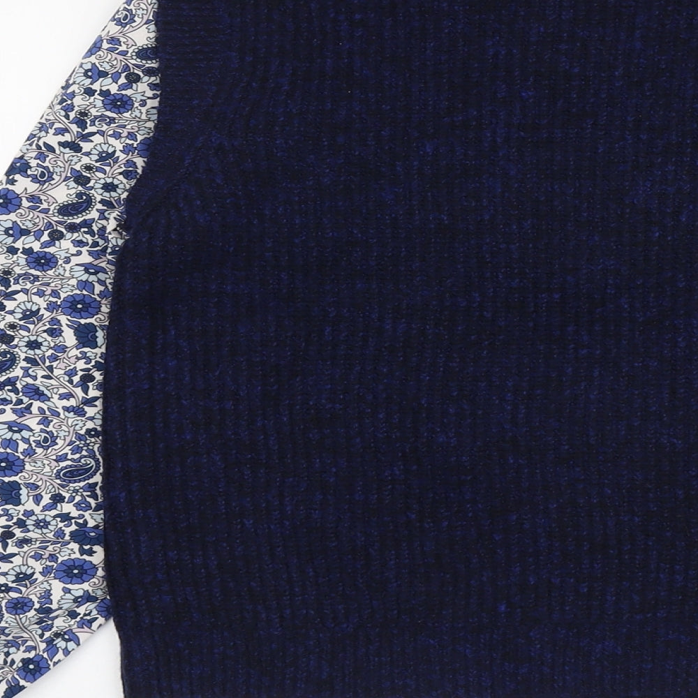 M&Co Womens Blue Round Neck Floral Cotton Pullover Jumper Size 10 - 2 in 1 Top