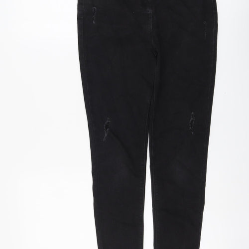 Preworn Girls Black Cotton Skinny Jeans Size 12 Years Regular Button - Distressed