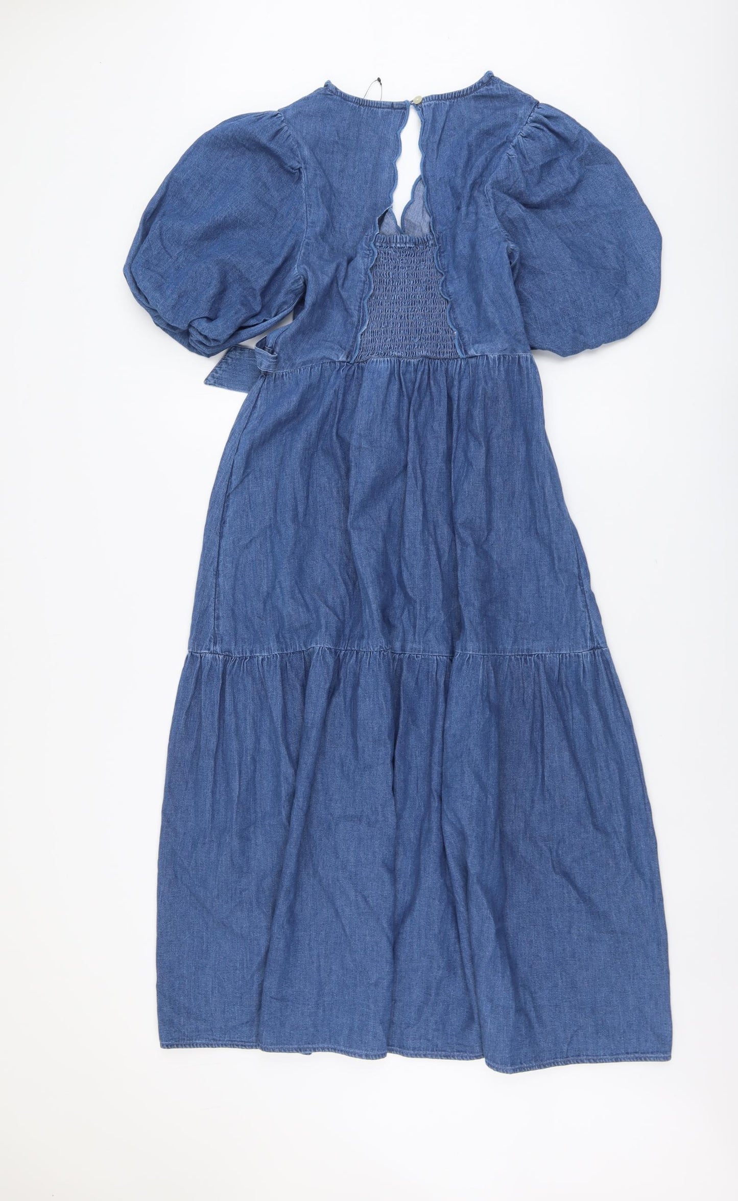 Marks and Spencer Womens Blue Cotton Trapeze & Swing Size 8 V-Neck Button