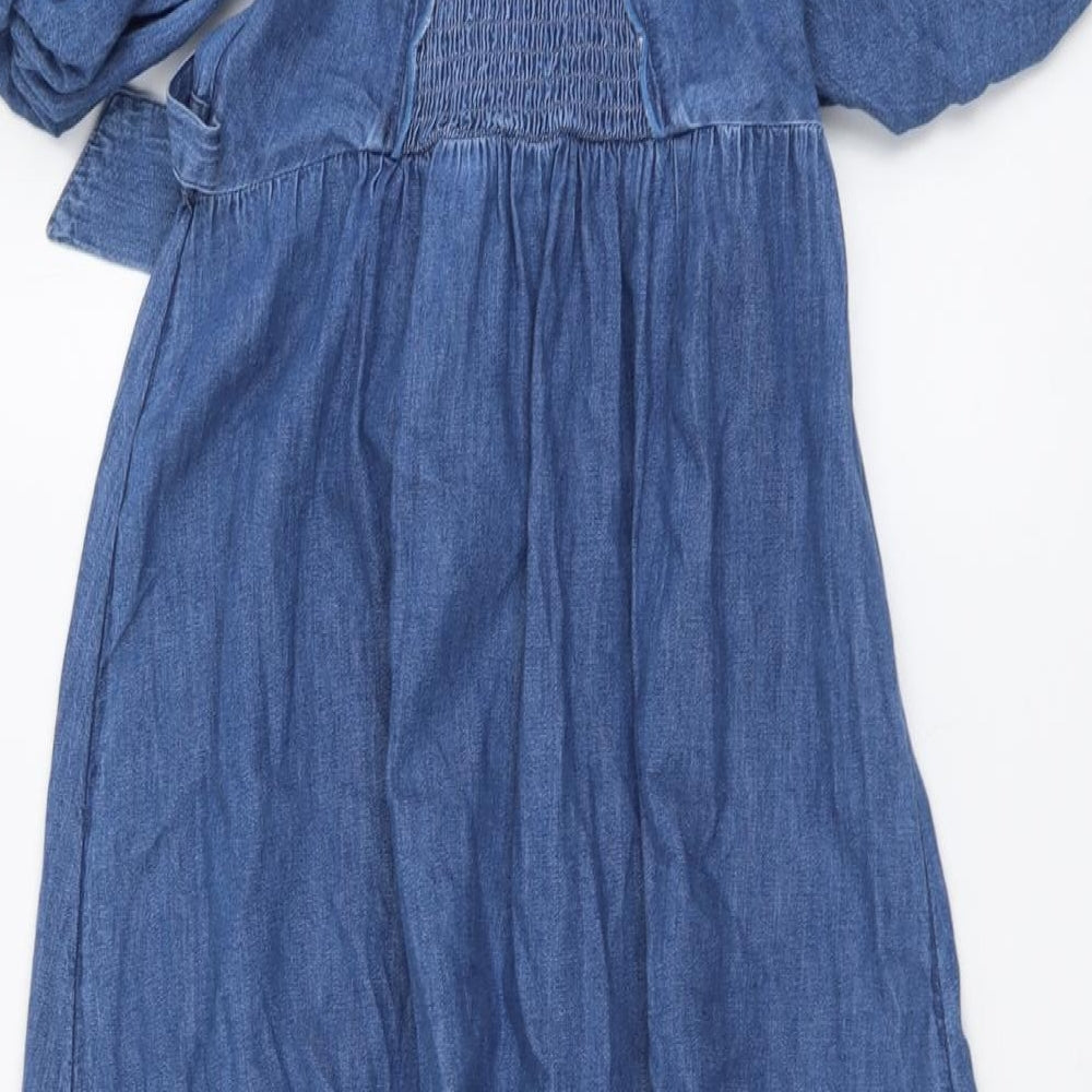 Marks and Spencer Womens Blue Cotton Trapeze & Swing Size 8 V-Neck Button