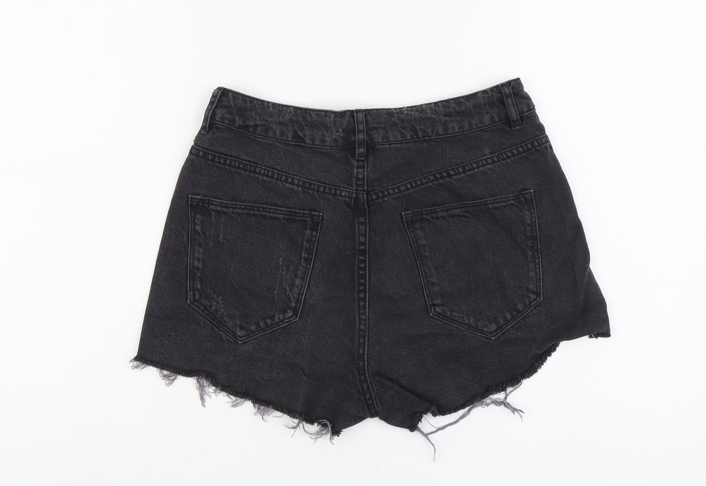H&M Womens Black Cotton Cut-Off Shorts Size 8 L3 in Regular Button