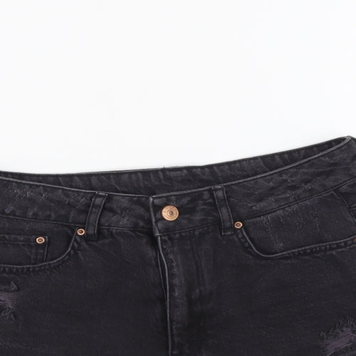 H&M Womens Black Cotton Cut-Off Shorts Size 8 L3 in Regular Button