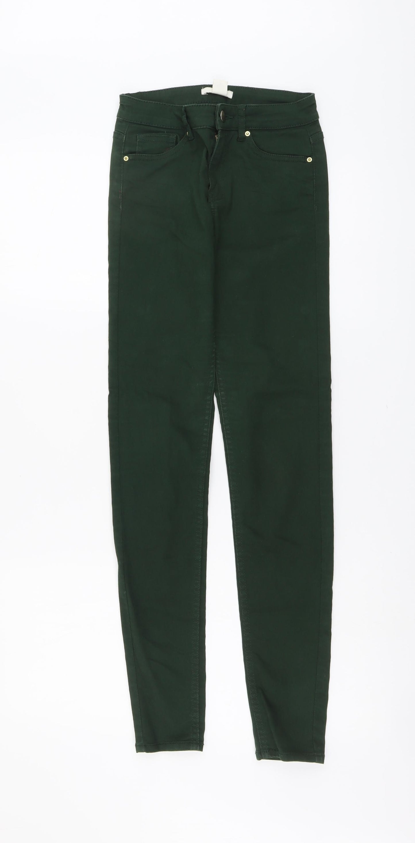 H&M Womens Green Cotton Skinny Jeans Size 4 L29 in Regular Button