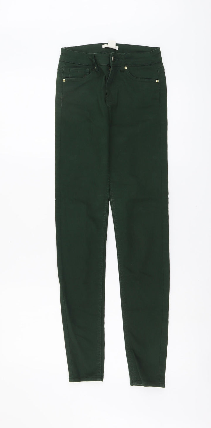 H&M Womens Green Cotton Skinny Jeans Size 4 L29 in Regular Button