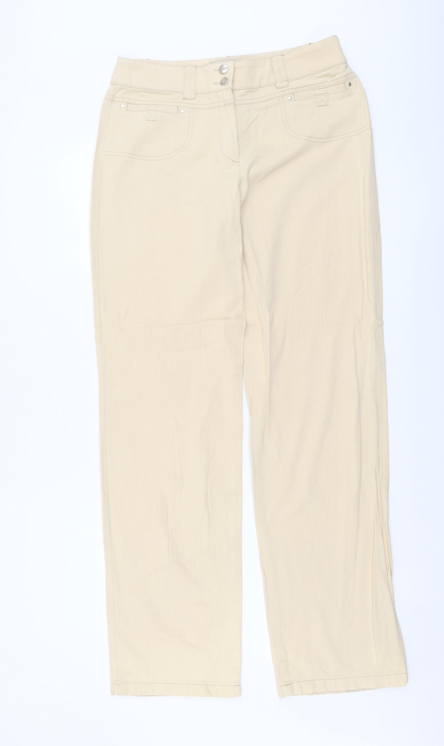 Gerry Weber Womens Beige Cotton Trousers Size 12 L32 in Regular Button