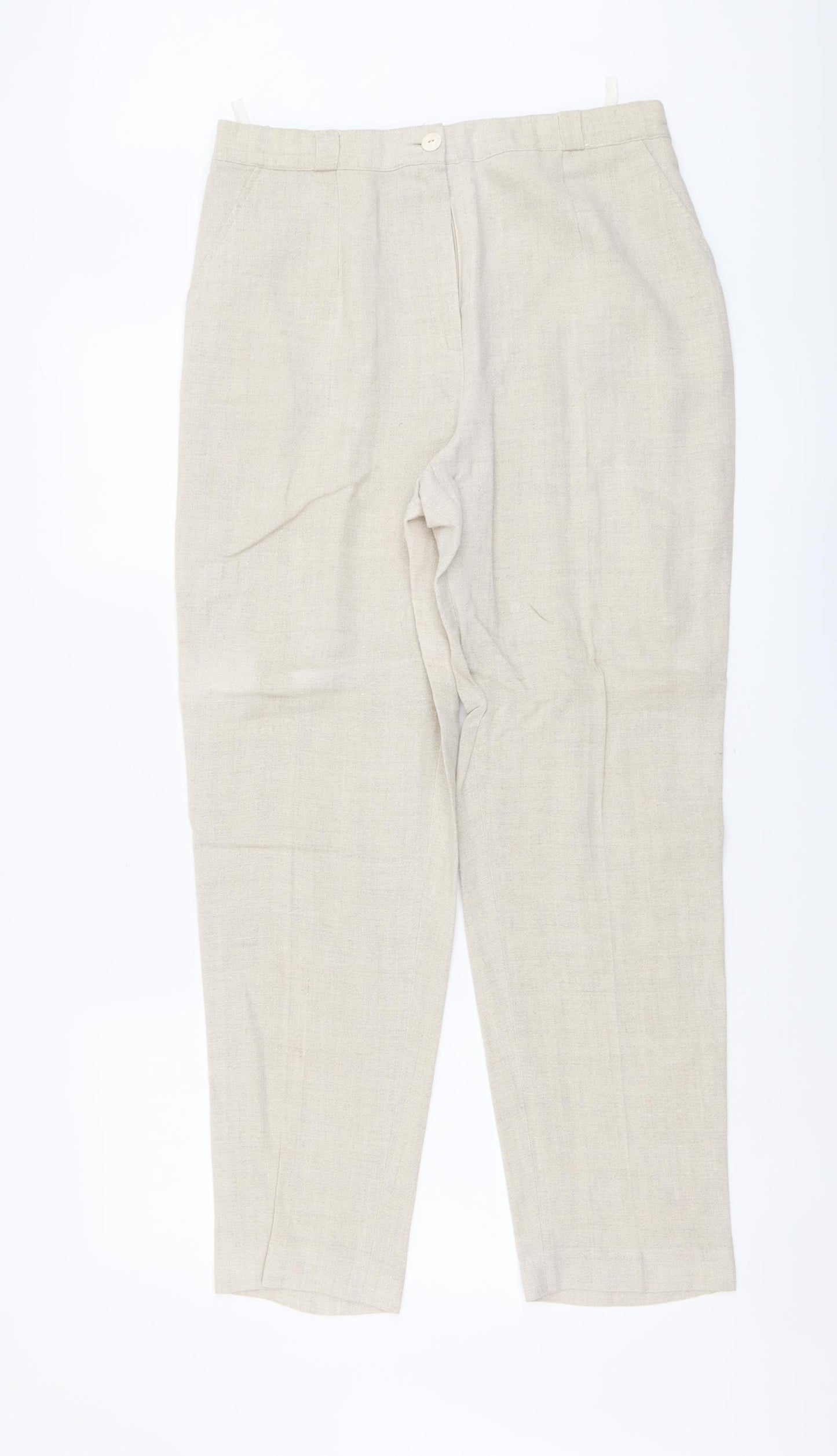 Bardehle Womens Beige Linen Trousers Size 14 L29 in Regular Button